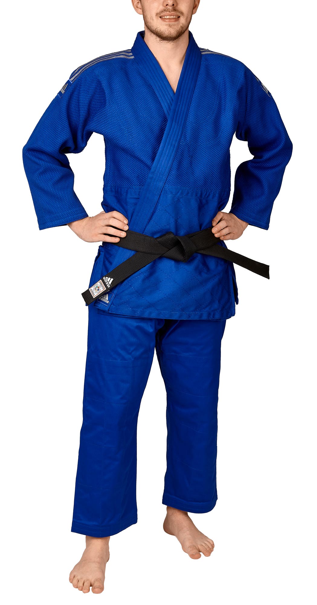 adidas Judo-Anzug Contest blau/silberne Streifen, J650B