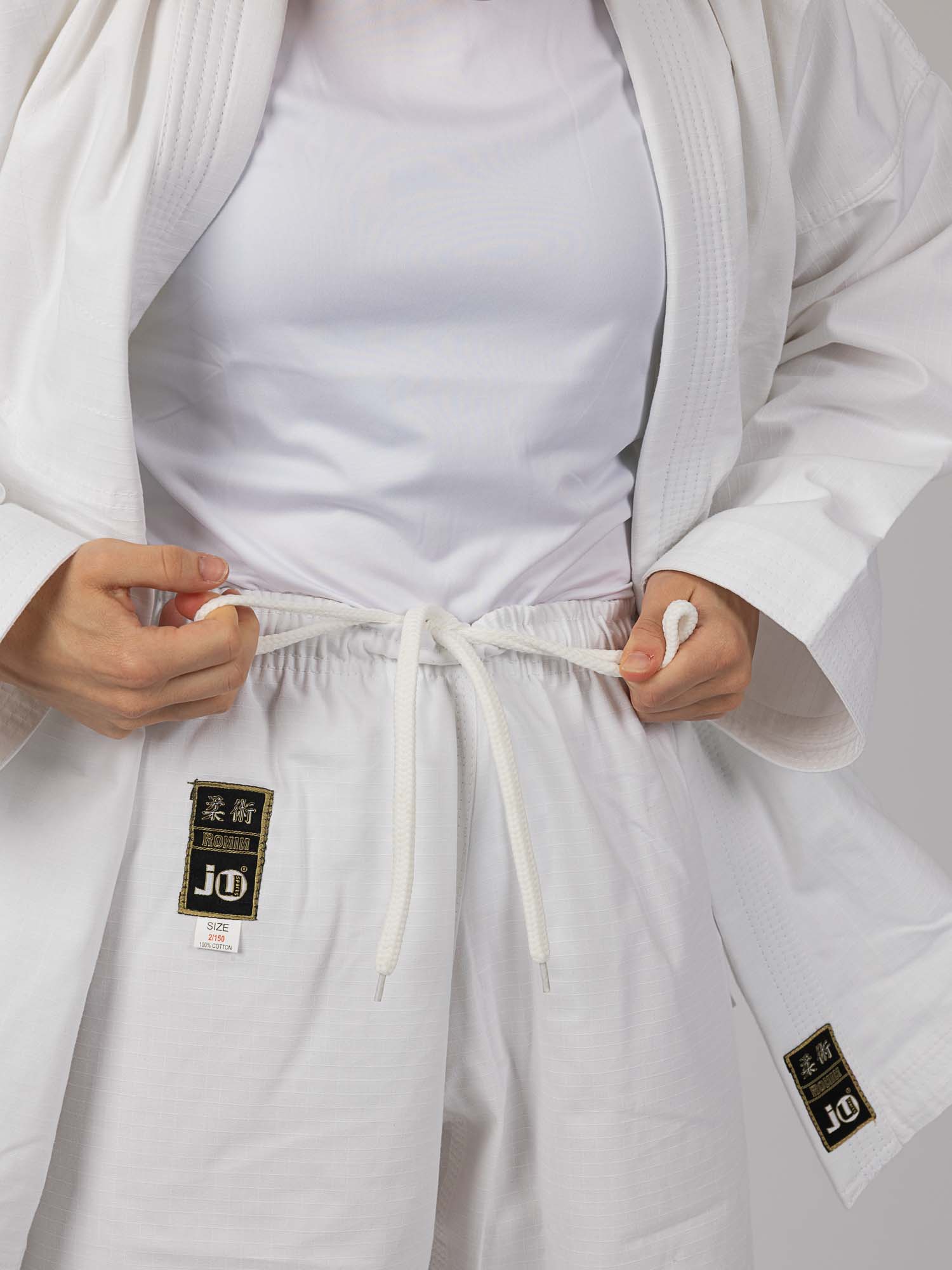 Judo-Anzug, Weiß, Gürtel, Knielevel, Label
