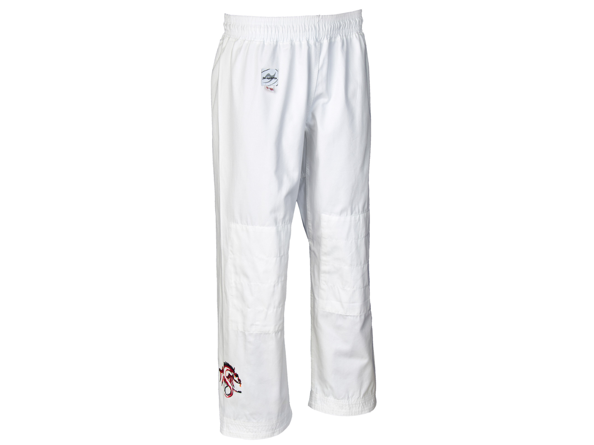 Bewegungshose, Jogginghose, Weiße Hose, Hose mit Bündchen, Aufnäher vorne